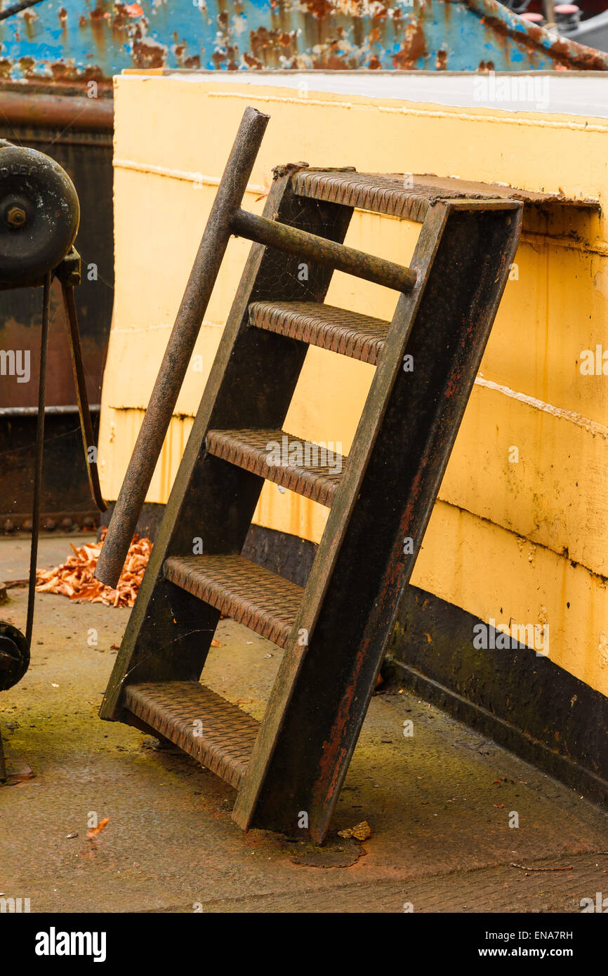 Old boat rusty ladder or stair case. Stock Photo