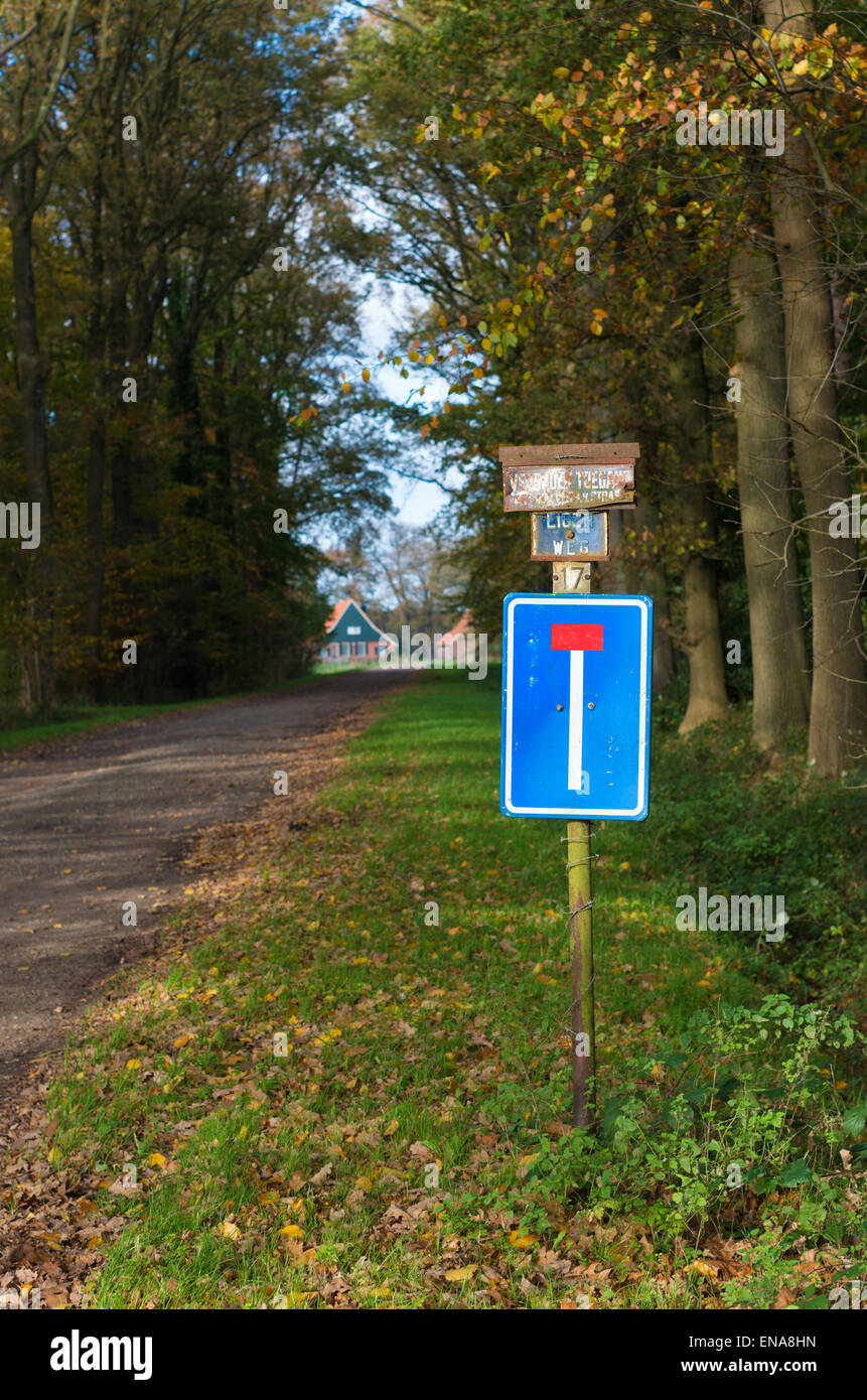 dead end traffic sign on a rural road Stock Photo