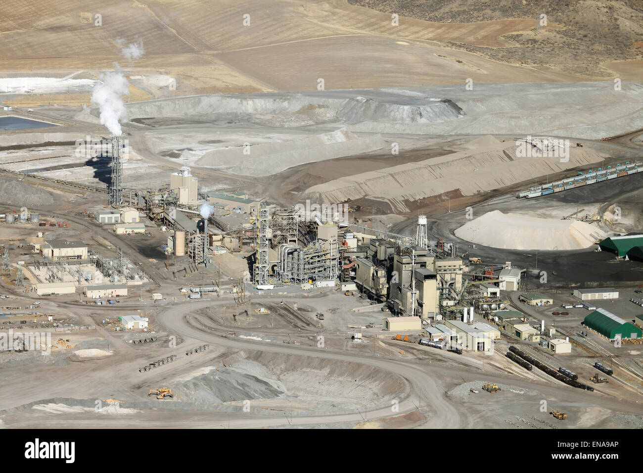 An aerial view of the processing facility at an open pit phosphate mine Stock Photo