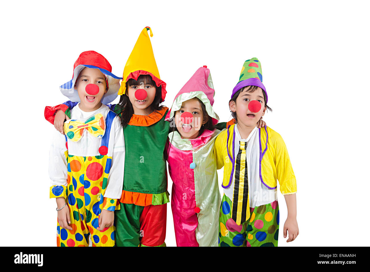 4 indian kids friends Joker Costume enjoy Stock Photo