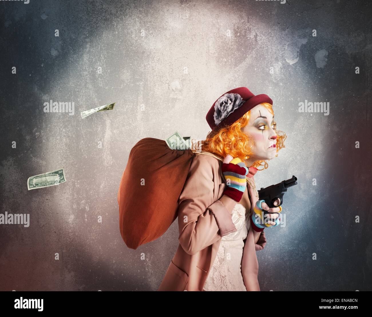 Clown discovered while robbing Stock Photo