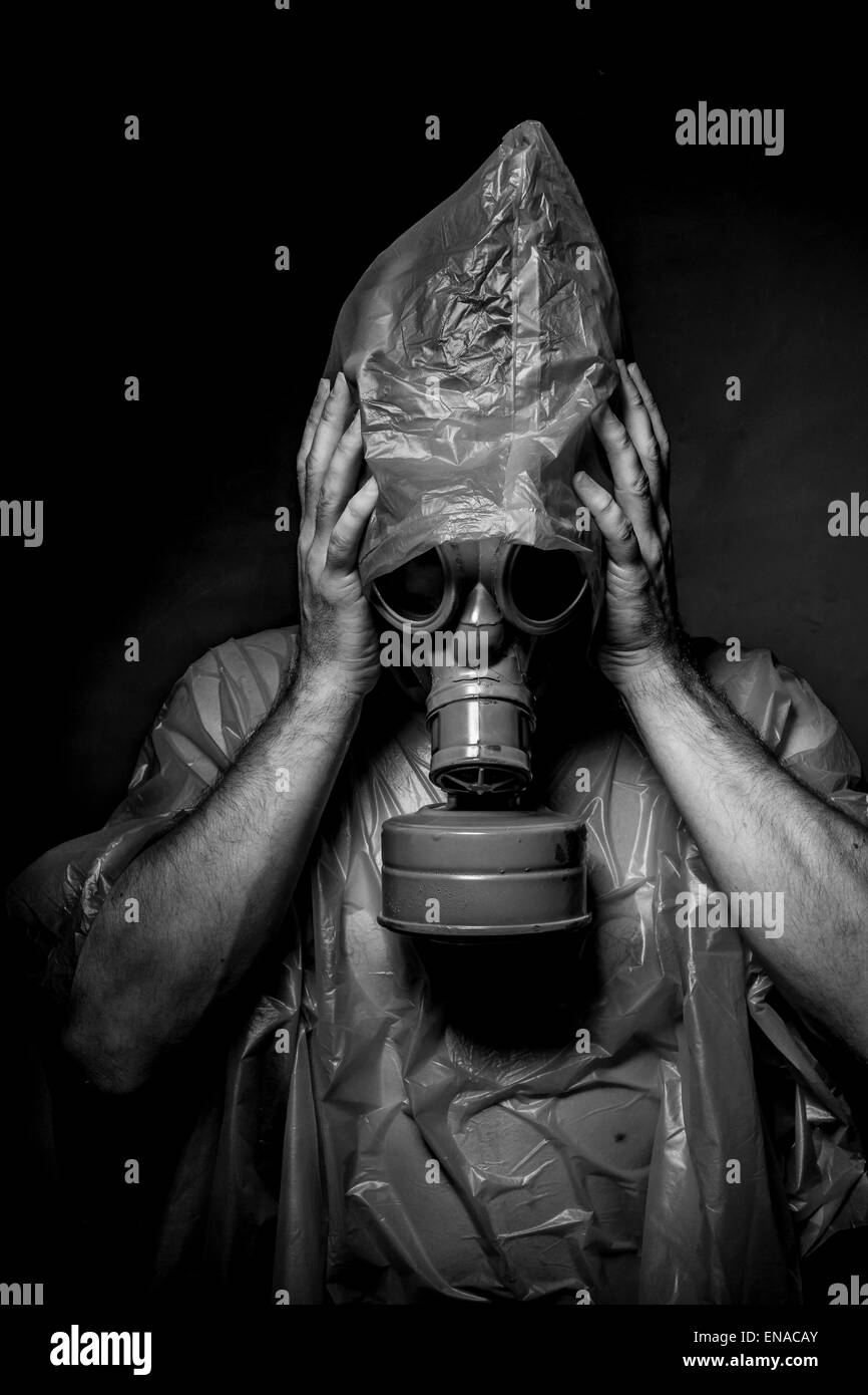 Ebola infection concept, man with red gas mask Stock Photo - Alamy