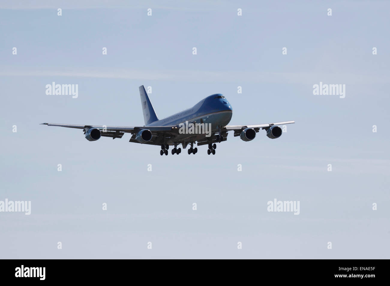 Air Force One with President Obama lands at Pease International Tradeport in New Hampshire. Stock Photo