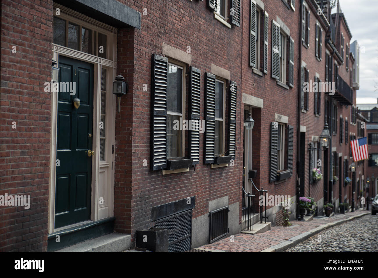 Historic Acorn Street in Beacon Hill, Boston. Stock Photo