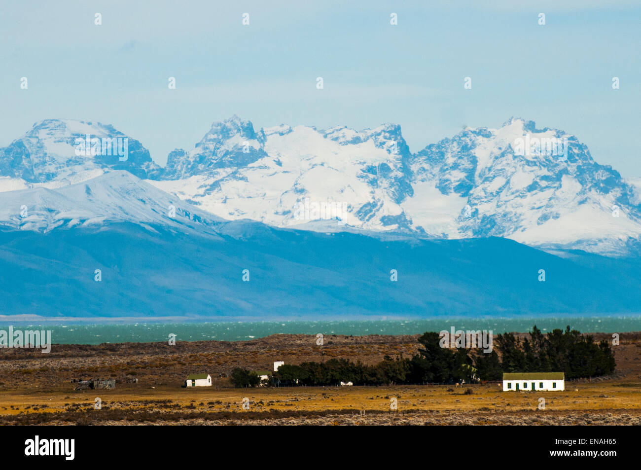 Los Cuernos del Paine seen beyond Lago Viedma, Patagonia, Argentina Stock Photo
