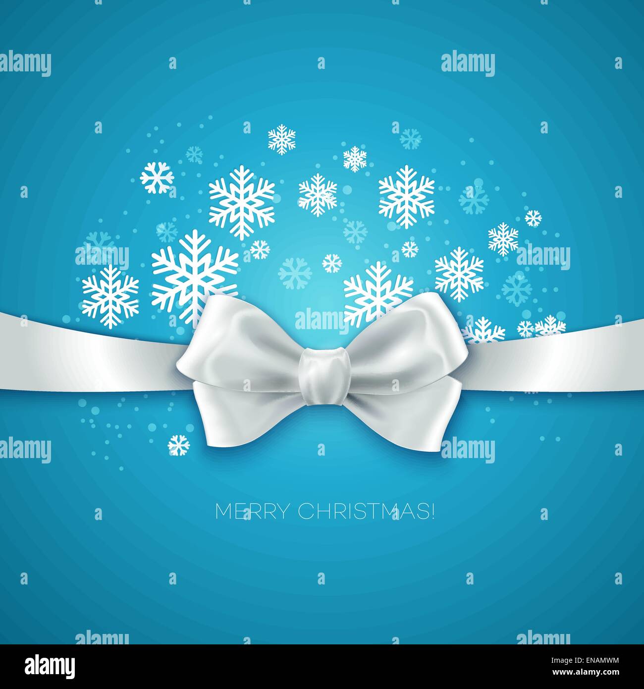 Blue Christmas background ribbon with white silk bow Vector
