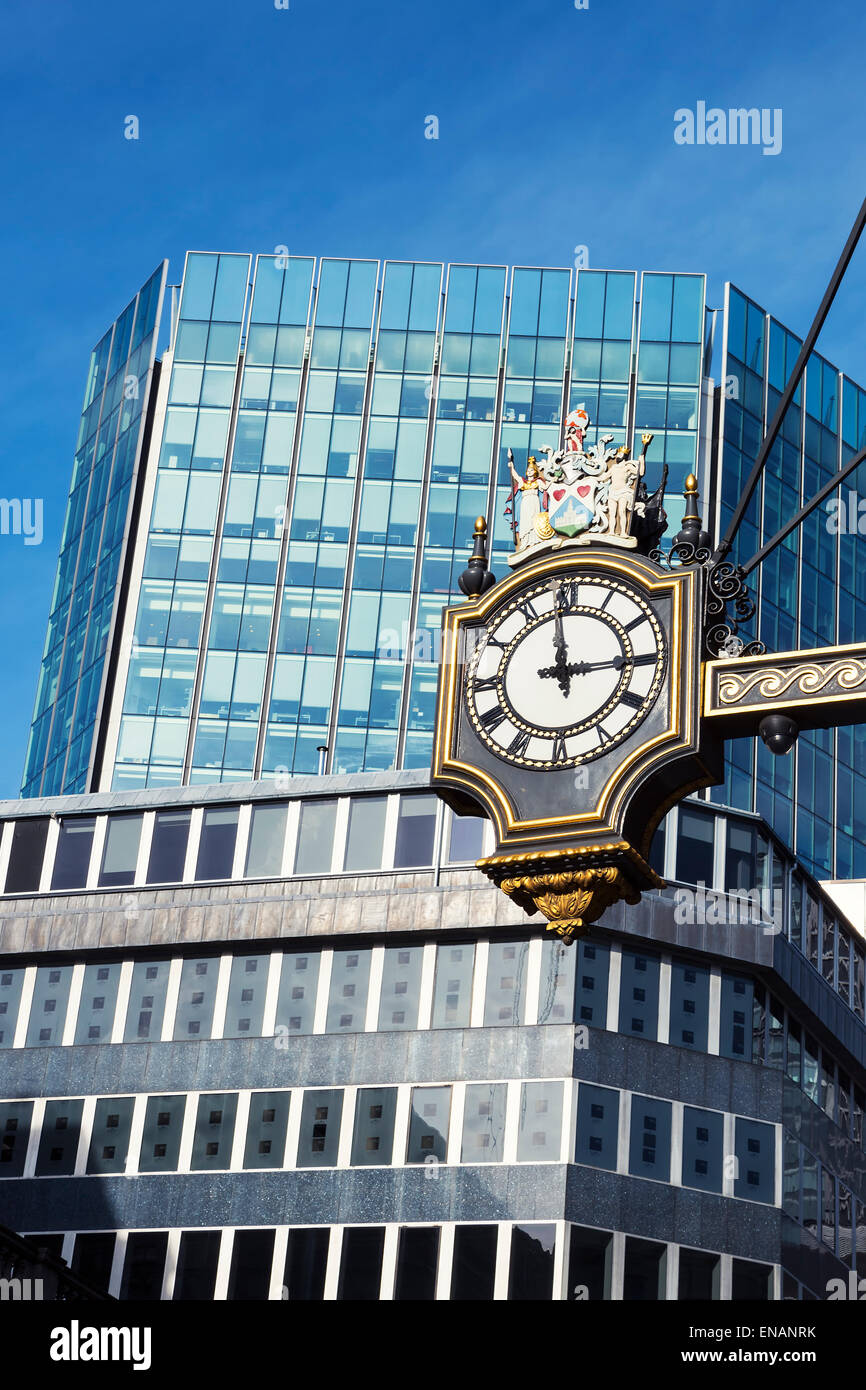 Clock and buildings in London Stock Photo Alamy