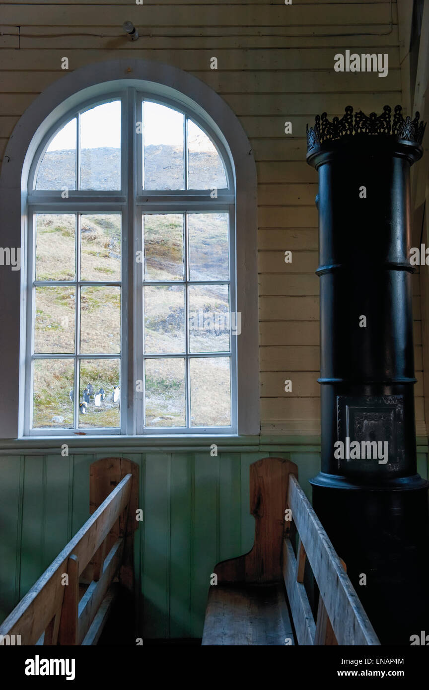 Whaler's Church, Interior, Former Grytviken Whaling Station, South Georgia Stock Photo