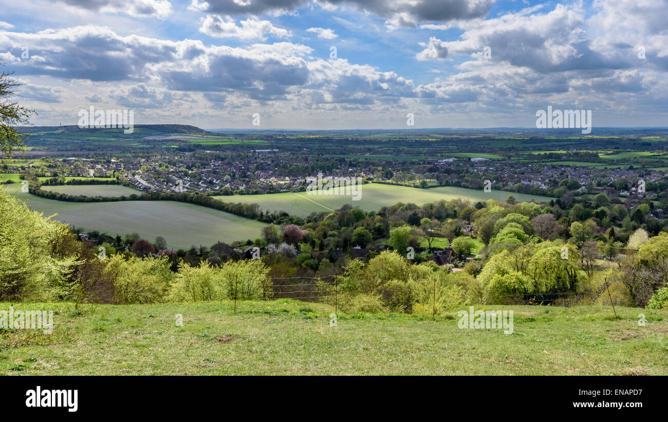 A view from White Leaf Hill over Princes Risborough and the Aylesbury Vale Stock Photo