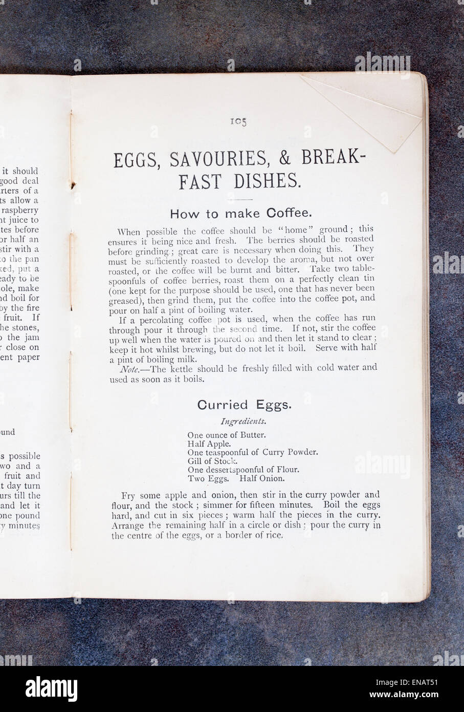 Eggs, Savouries and Breakfast Dishes from Plain Cookery Recipe Book by Mrs Charles Clarke Stock Photo