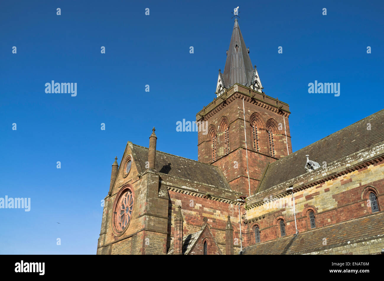 dh St Magnus cathedral KIRKWALL ORKNEY Cathedral steeple Stock Photo