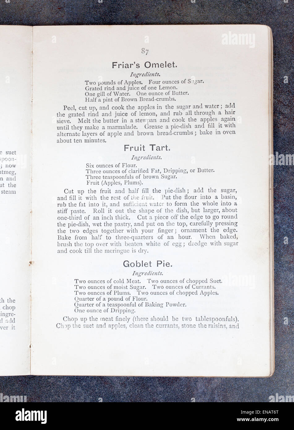 Recipe Page from Plain Cookery Recipe Book by Mrs Charles Clarke for the National Training School for Cookery Stock Photo