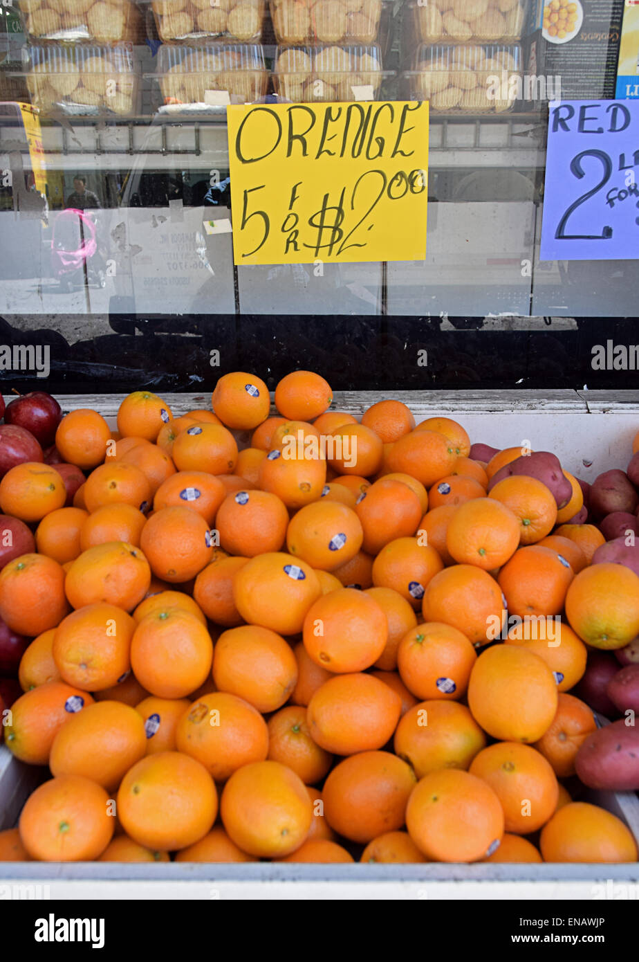 A sign at an Indian supermarket in Jackson Heights Queens New York with a misspelled word Stock Photo