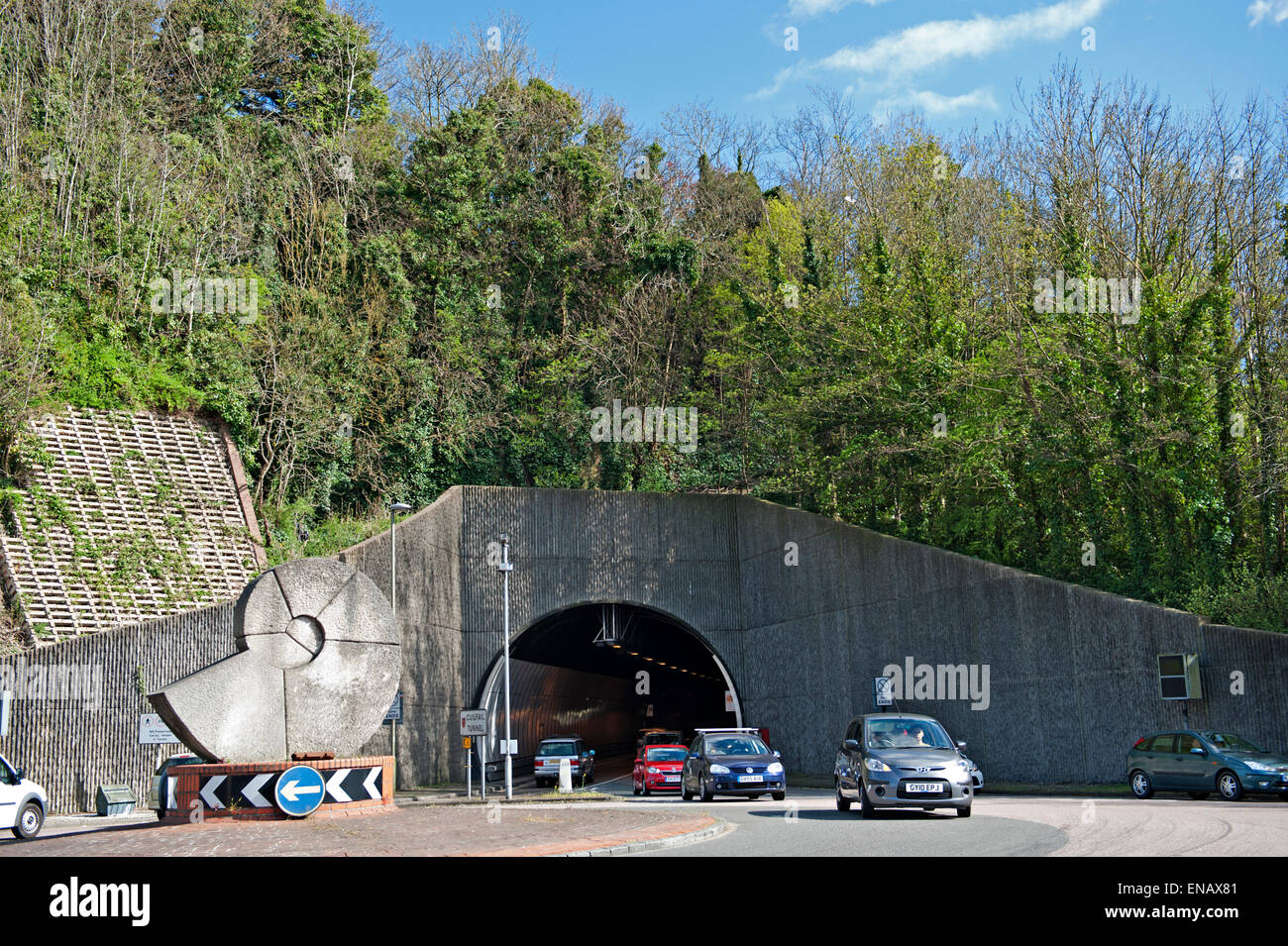 The Cuilfail Tunnel, Lewes. East Sussex, UK. The sculpture in the foreground is 'The Spiral' by Peter Randall-Page Stock Photo