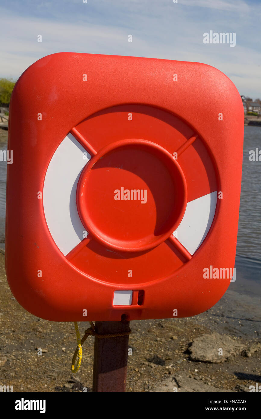 red life saving safety ring at Emsworth harbour Stock Photo