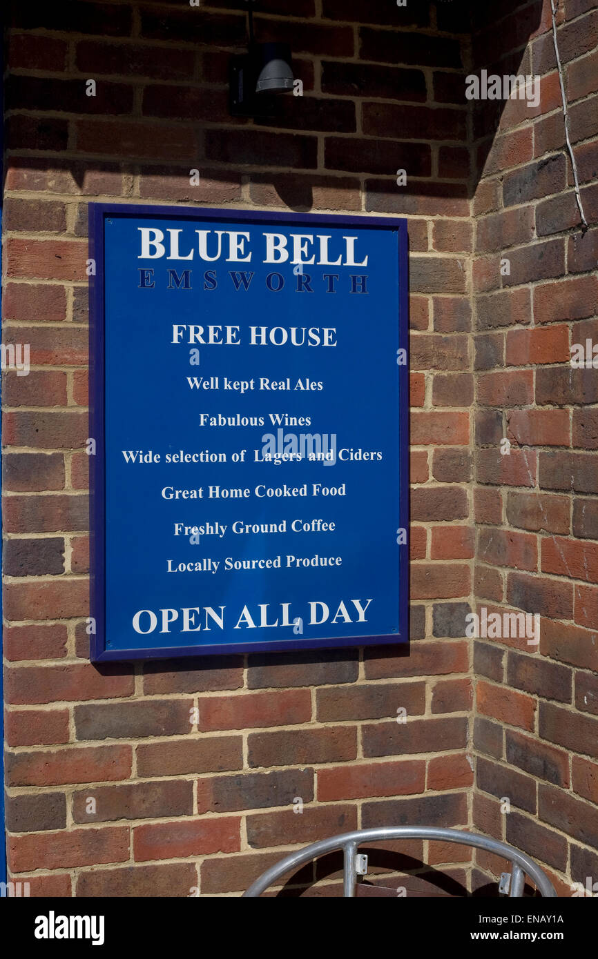 notice board of Blue Bell Inn public house in Emsworth Stock Photo