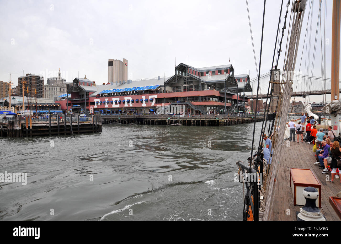 Arriving at Pier 17 by boat, New York City Stock Photo Alamy
