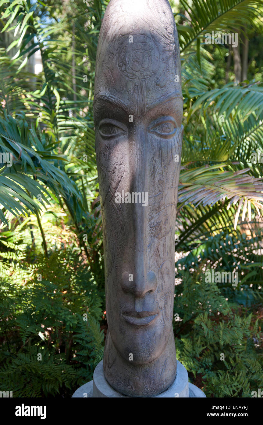 Astronomer's Head (stone sculpture) by Anton Smit. Stellenbosch botanical garden. Cape Province. South Africa Stock Photo