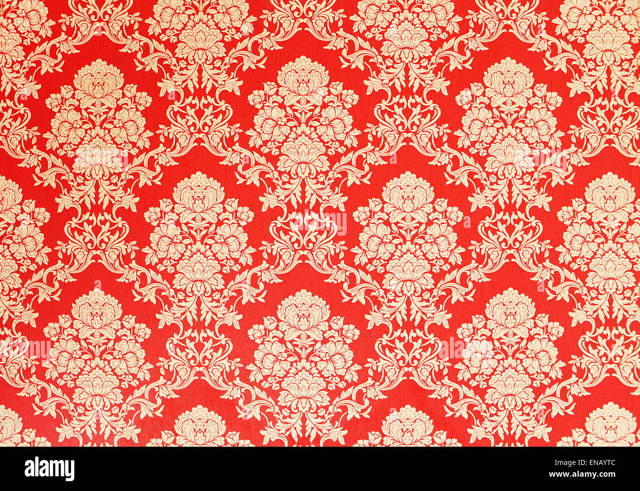 red vintage wallpaper with golden rose design, baroque ornaments Stock