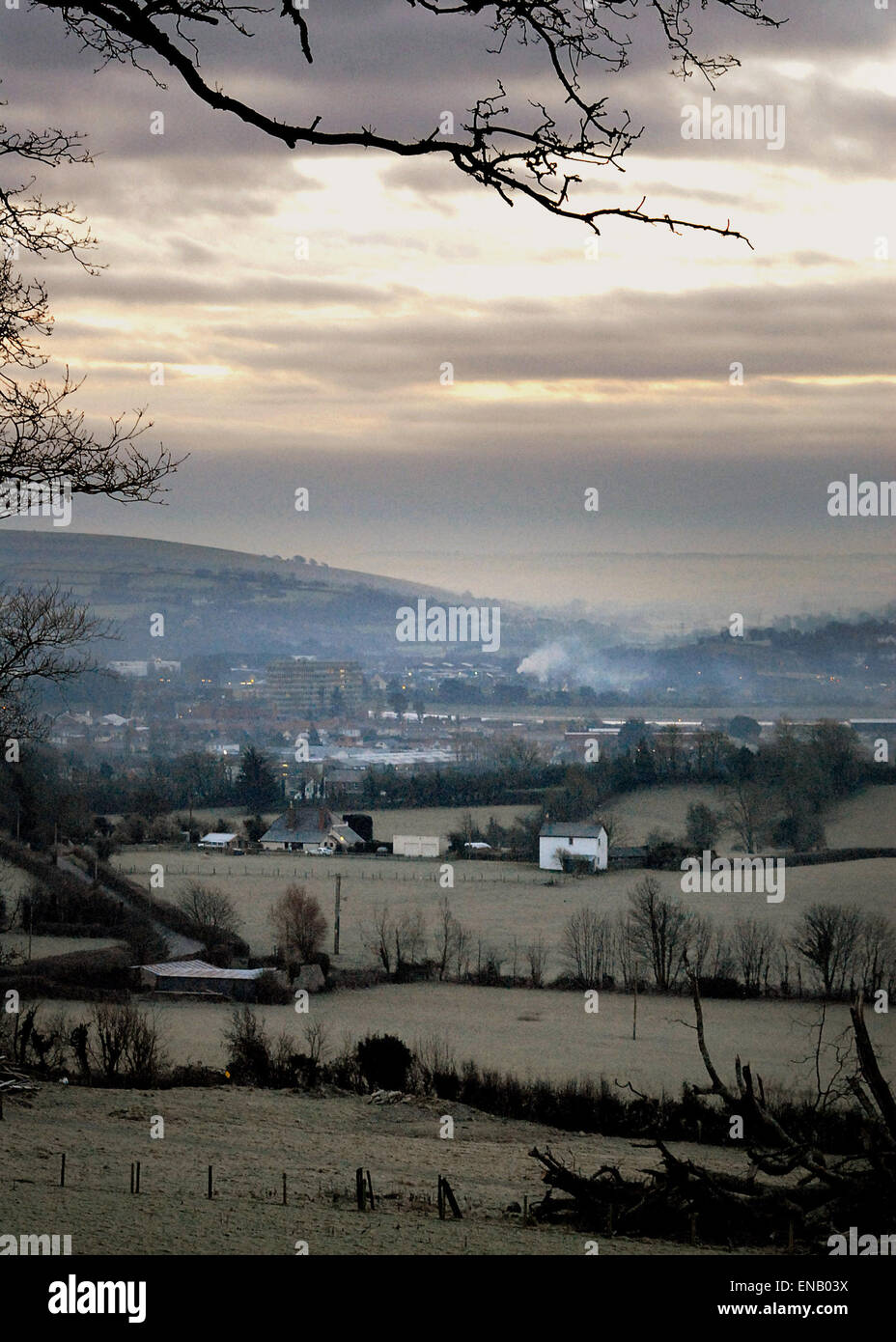 Winter View North Devon Frost Frosty showing Barnstaple in the early