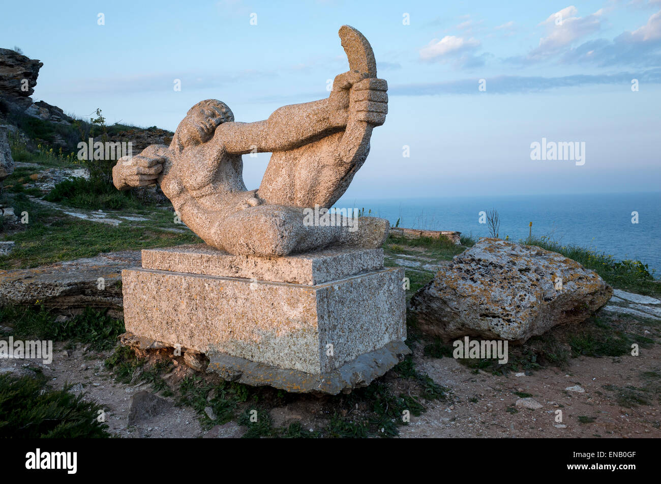 Monument to The Archer at Cape Kaliakra with the Black Sea in the background Stock Photo