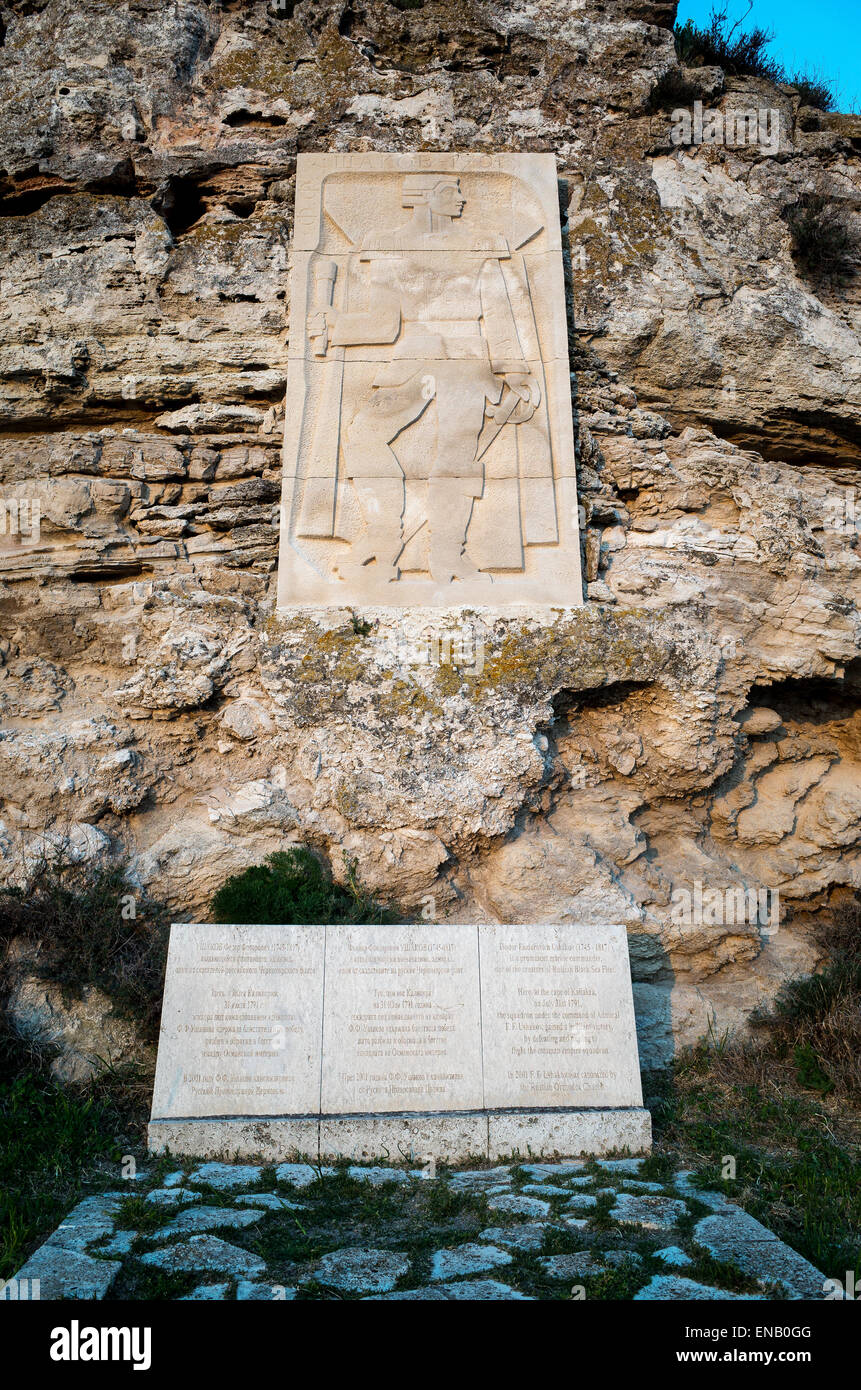 Memorial plaque to Admiral Ushakov and the naval battle of Cape Kaliakra  of the Russo-Turkish War of 1787-1792 Stock Photo