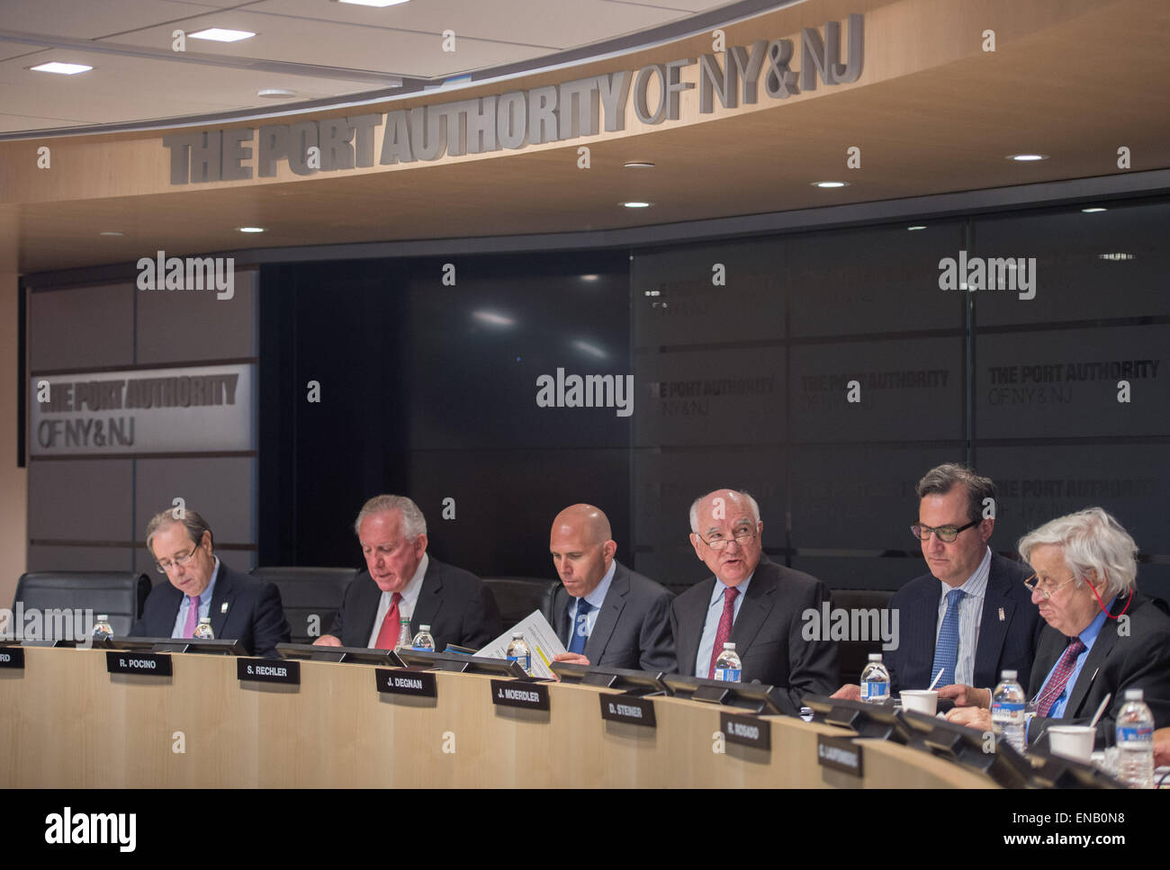 Manhattan, New York, USA. 30th Apr, 2015. The Port Authority of New York and New Jersey meeting of the Board of Commissioners and Board Committee, from left: JEFFREY LYNFORD, RAYMOND POCINO, Vice Chairman SCOTT RECHLER, Chairman JOHN DEGNAN, JEFFREY MOERDLER and DAVID STEINER, 4 World Trade Center, Thursday, April 30, 2015. This monthly board meeting is the first held at the World Trade Center site since shortly before the Sept. 11 attacks. Credit:  Bryan Smith/ZUMA Wire/Alamy Live News Stock Photo