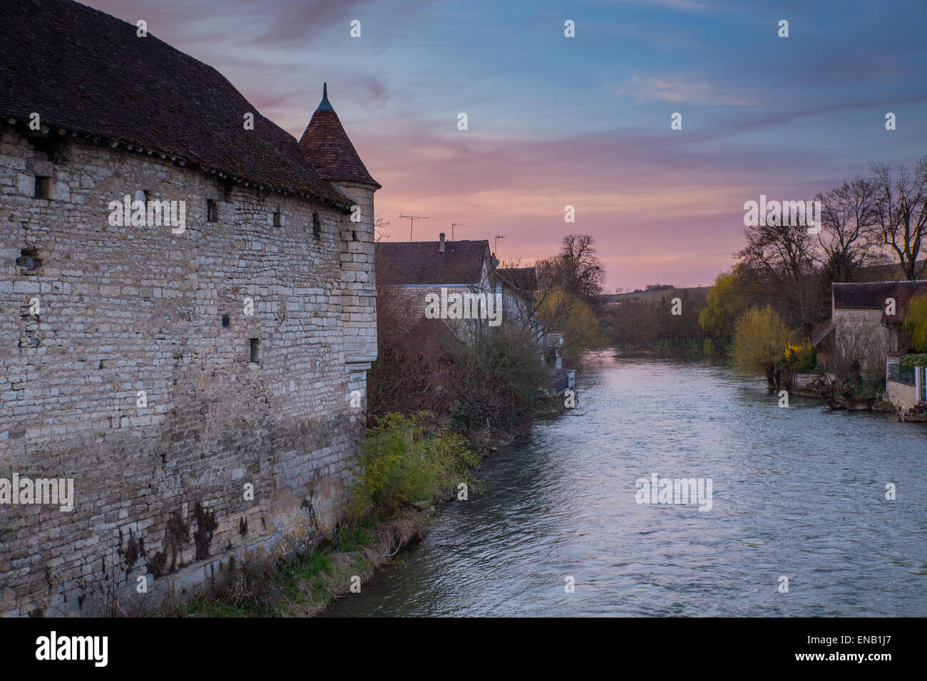 View of the French village of Chablis, a famous wine making region. Stock Photo