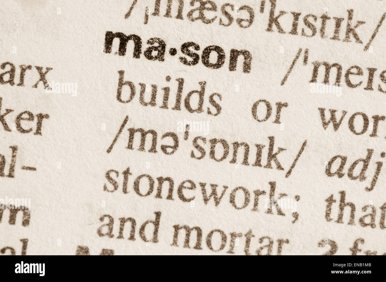 Definition of word mason in dictionary Stock Photo Alamy
