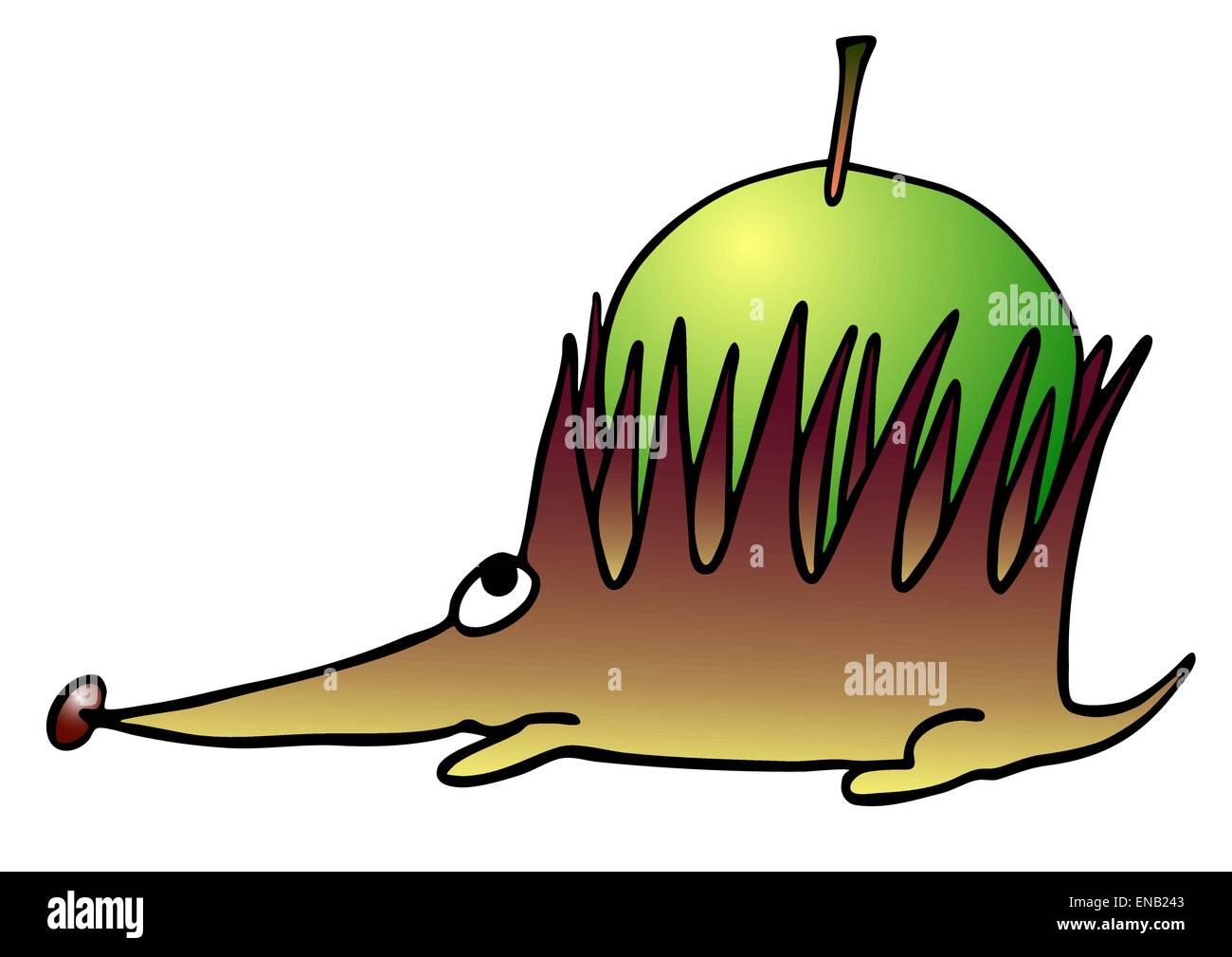 cartoon illustration of the hairy hedgehog with apple Stock Vector