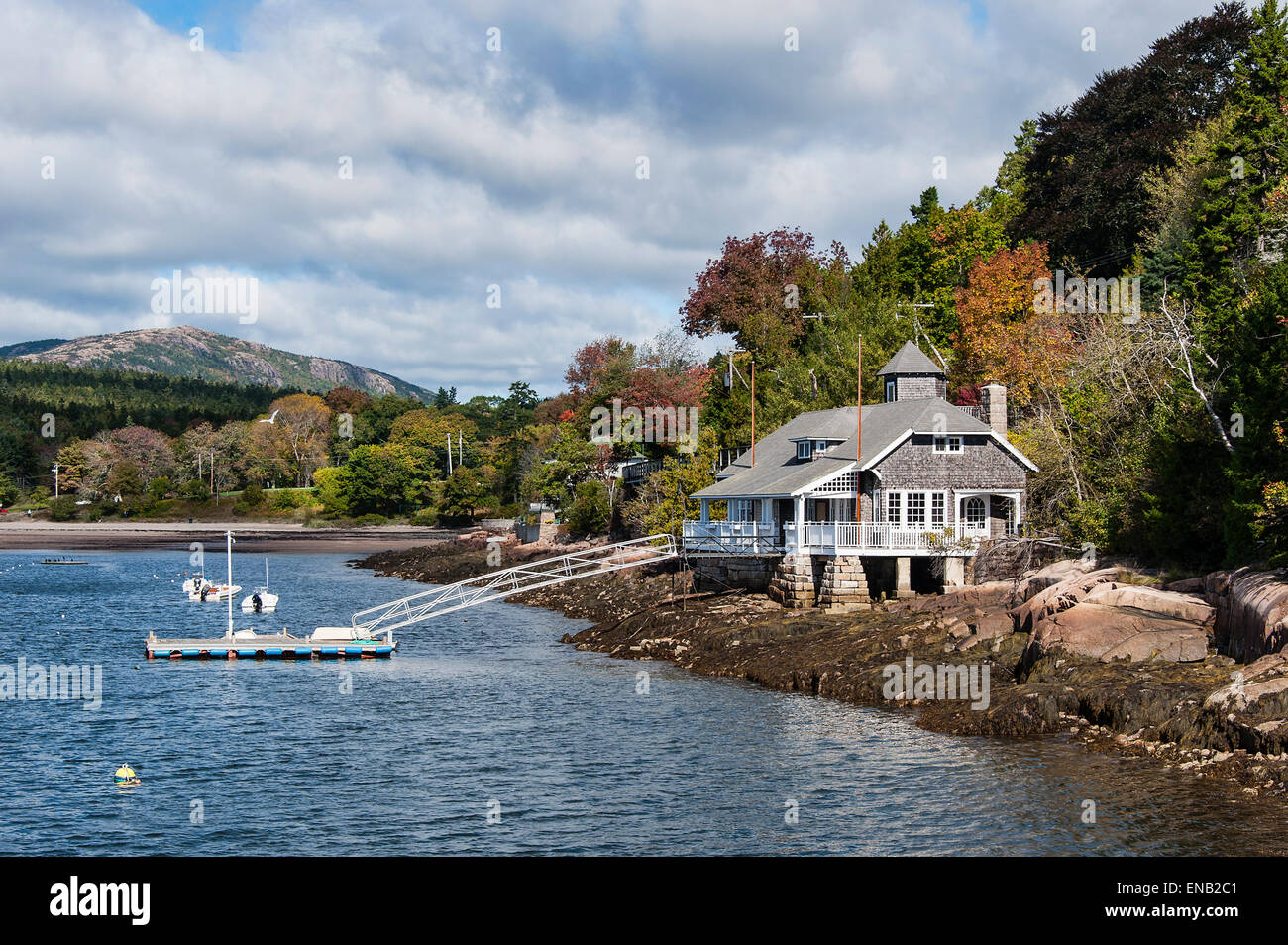 Waterfront home at Seal Harbor, Mount Desert Island, Maine, USA Stock