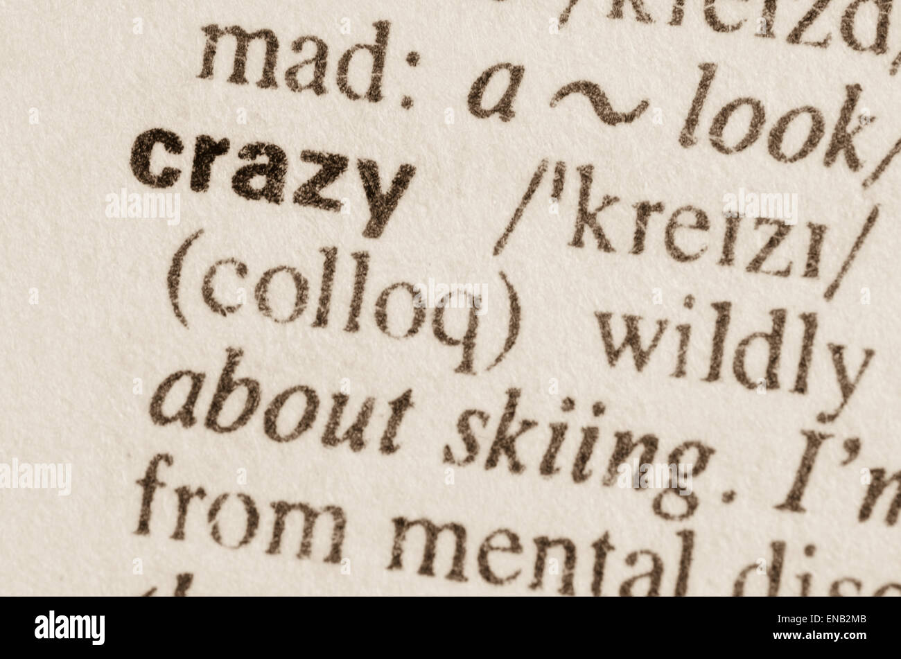 Definition Of Word Crazy In Dictionary Stock Photo Alamy