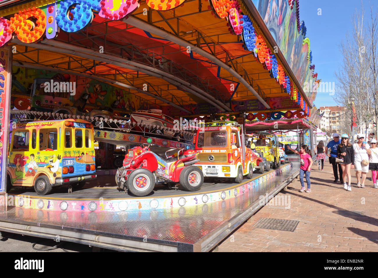 Children amusement ride attraction on annual fair. funfair. Carnival, Andalusia, Spain. Stock Photo