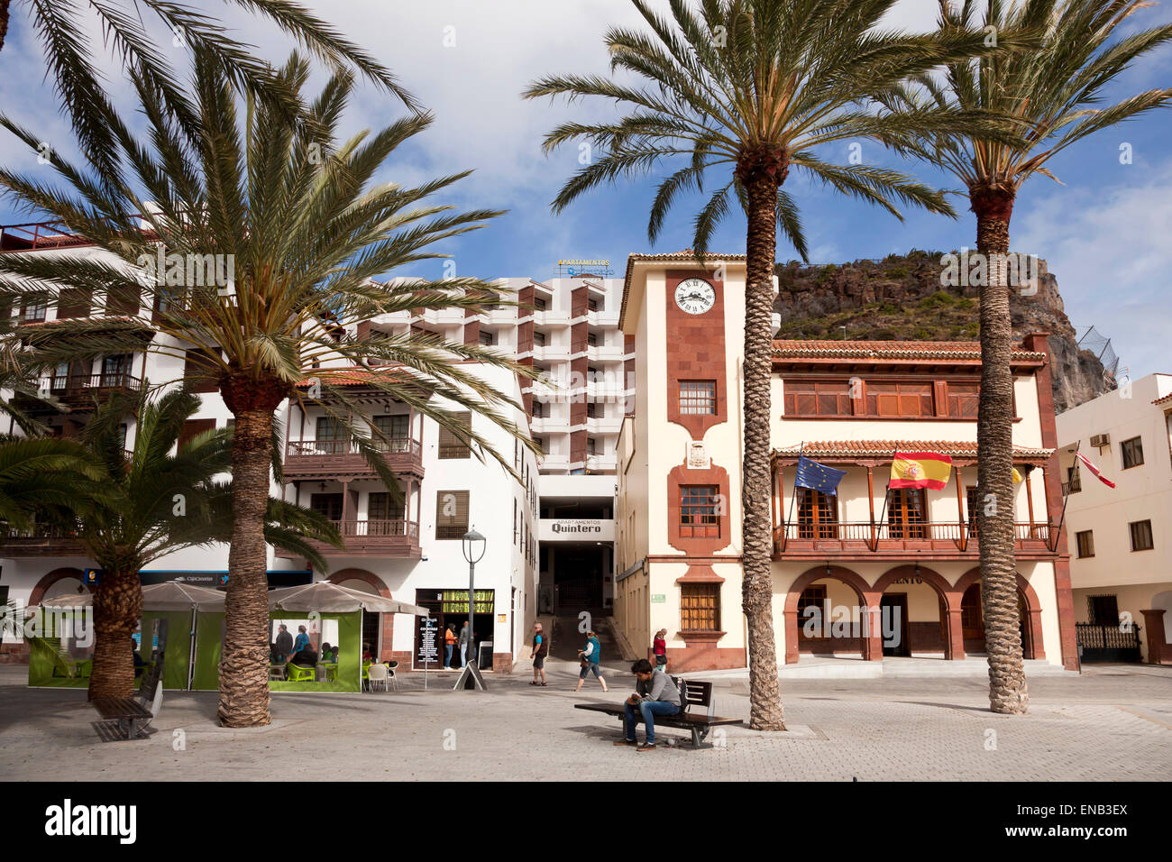 City Hall or Ayuntamiento on  Plaza de las Americas square, island capital  San Sebastian de La Gomera, La Gomera, Canary Island Stock Photo