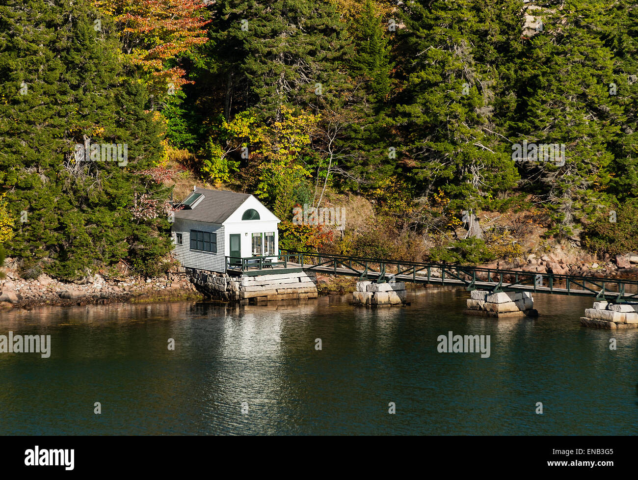 Waterfront cottage, Northeast Harbor, Mount Desert Island, Maine, USA Stock Photo