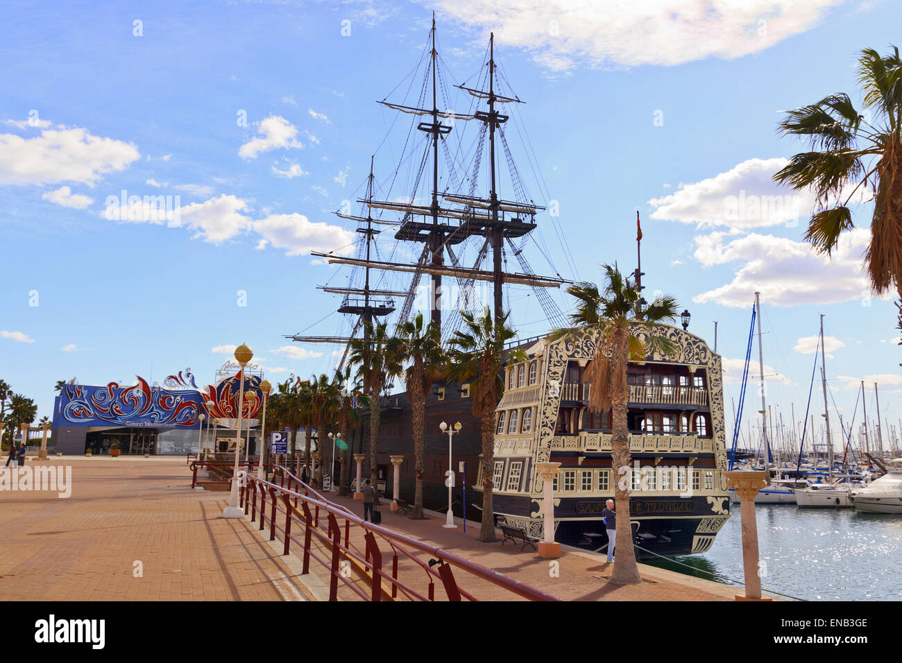 Replica of the 18th Century Spanish War Ship 'Santsima Trinidad' on the quayside in Alicante Harbour Stock Photo