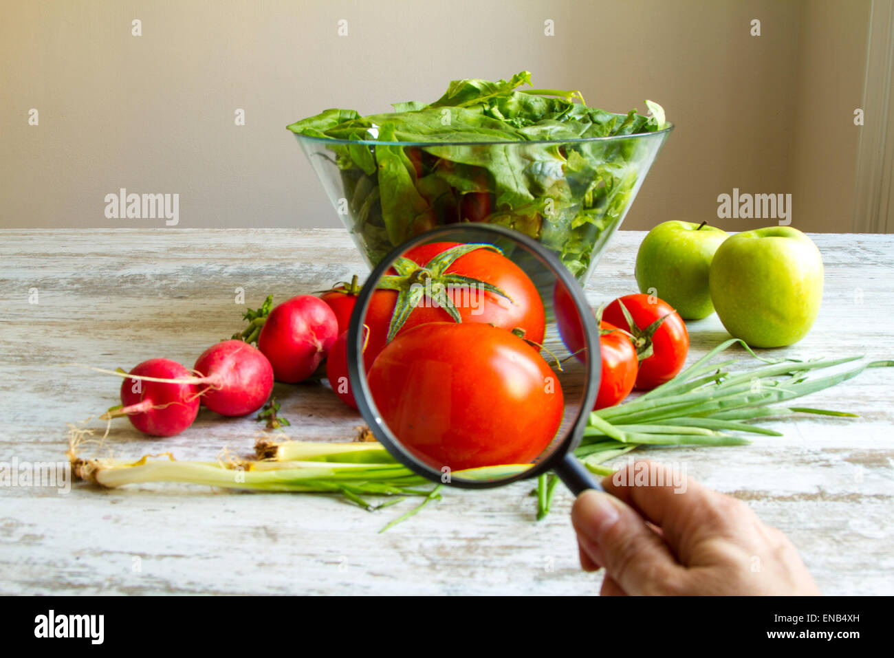Analysing food, pesticides free vegetables Stock Photo