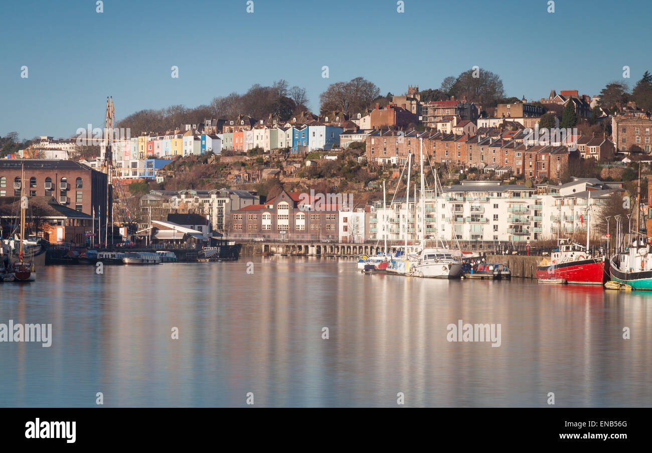 The colourful houses in Hotwells next to Bristol's Floating Harbour. Stock Photo