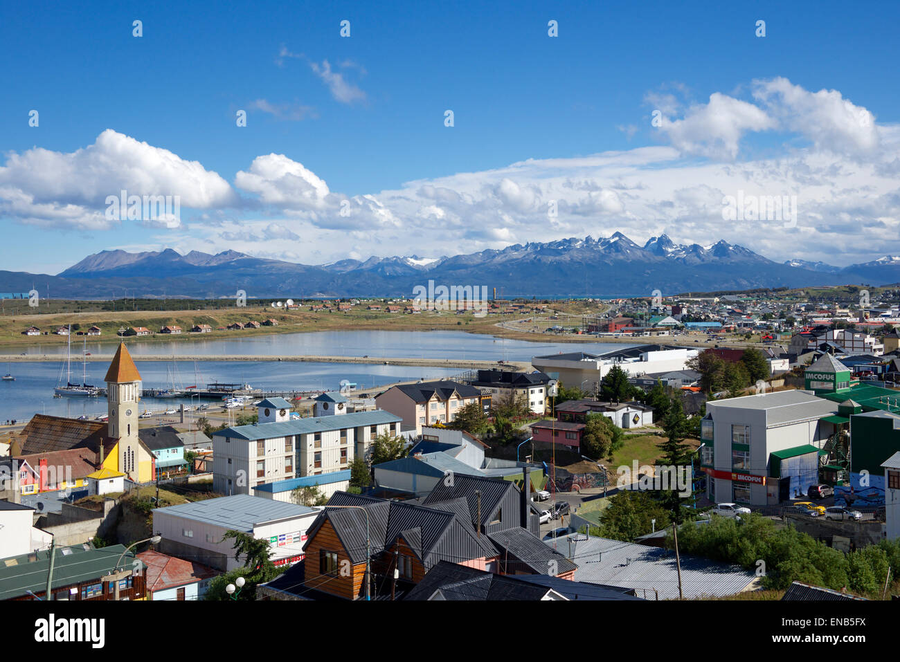 Top view Ushuaia most southern city on earth Tierra del Fuego Argentina Stock Photo