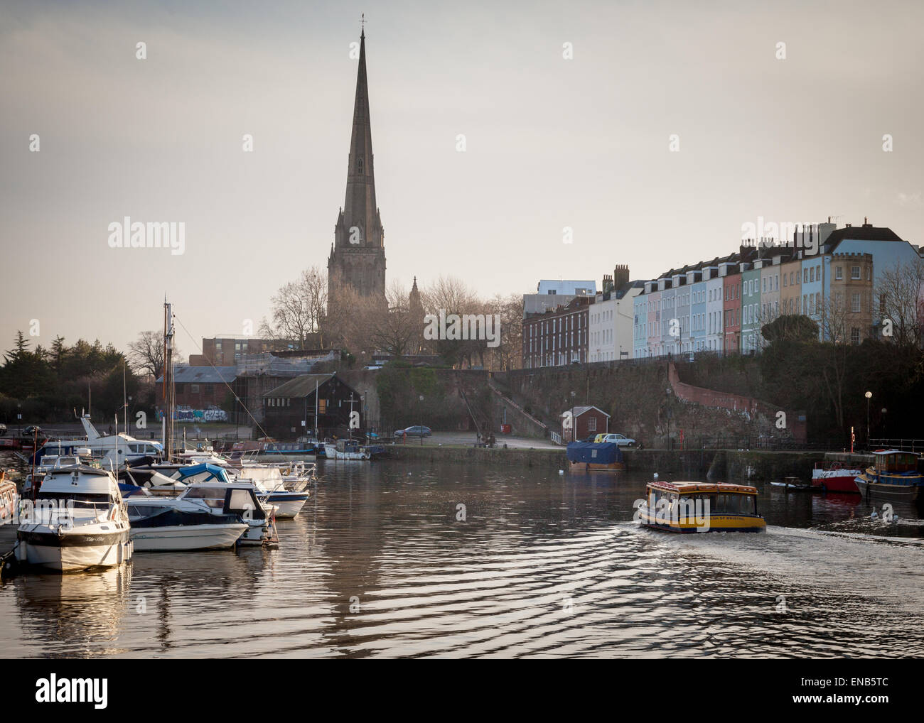 A general view (GV) of Redcliffe Cathedral and the Georgian properties on the Floating Harbour in Bristol Stock Photo