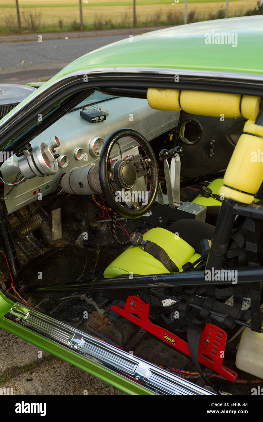 Interior of a Plymouth Barracuda with a 6.3L Mopar Engine Stock Photo