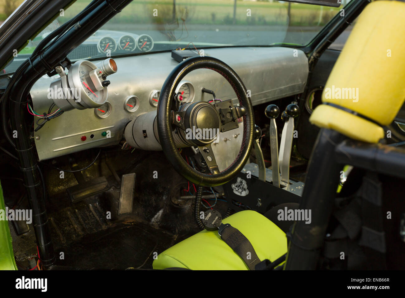 Interior of a Plymouth Barracuda with a 6.3L Mopar Engine Stock Photo