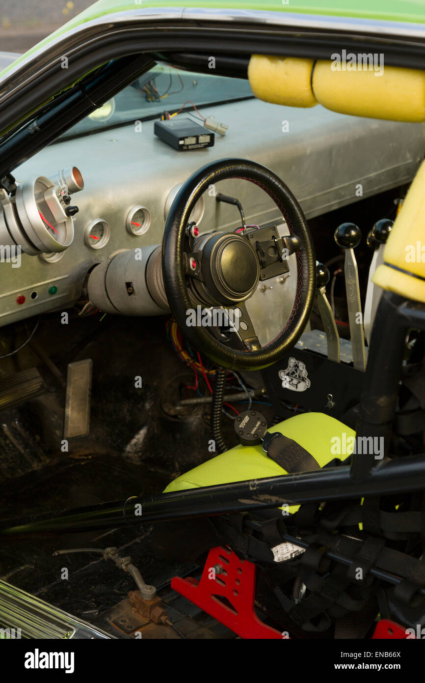Interior of a Plymouth Barracuda with a 6.3L Mopar Engine Stock Photo