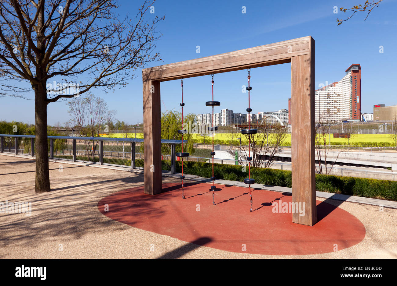 Childs playground, climbing apparatus in the Queen Elizabeth Olympic Park, Stratford. Stock Photo