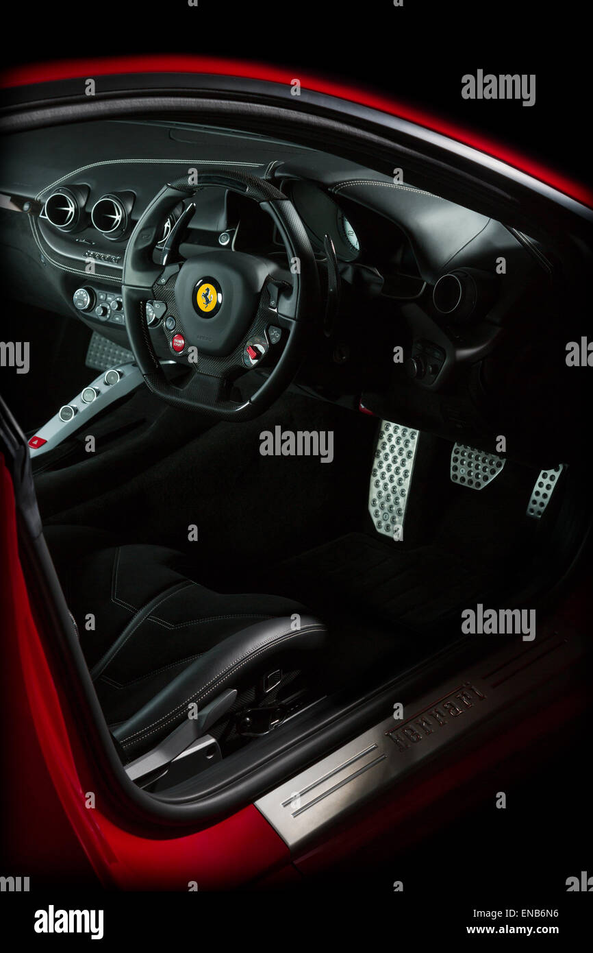 Ferrari F12 In Red Interior Shot Of Dash Steering Wheel