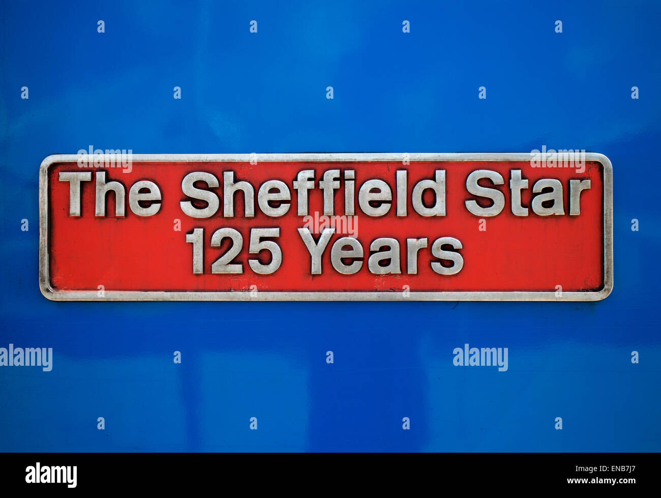 HST train nameplate 'The Sheffield Star 125 Years' Stock Photo