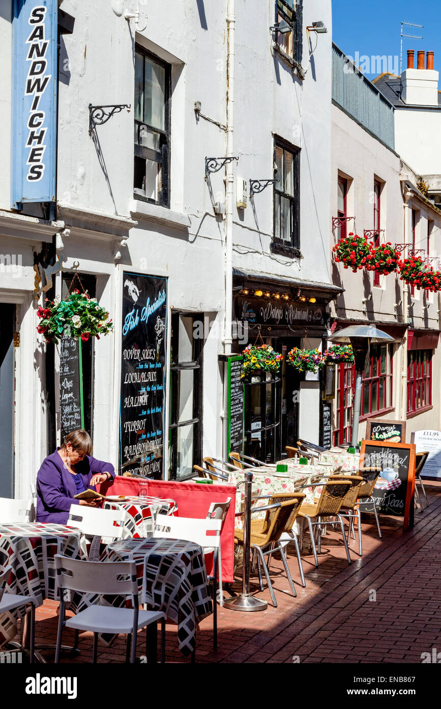 Cafes and Restaurants in Market Street, The Lanes, Brighton, Sussex, UK Stock Photo