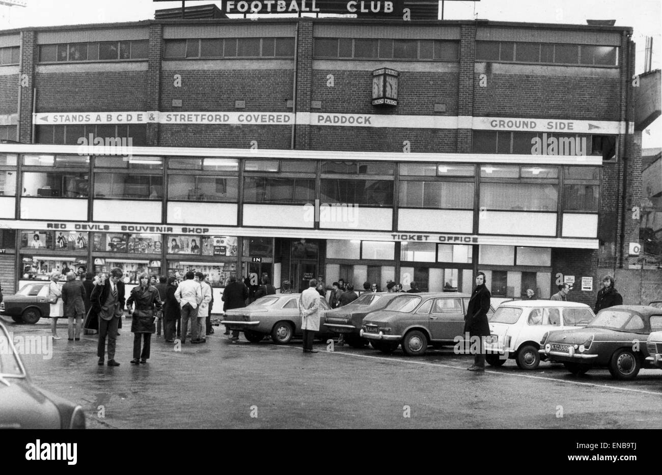 The Red Devils Souvenir shop at Old Trafford. Circa November 1977. Stock Photo