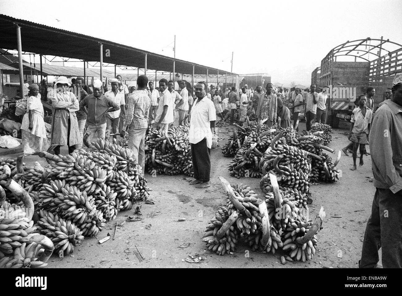 Bananas for sale at a market in Kampala, Uganda. 27th February 1977. Stock Photo