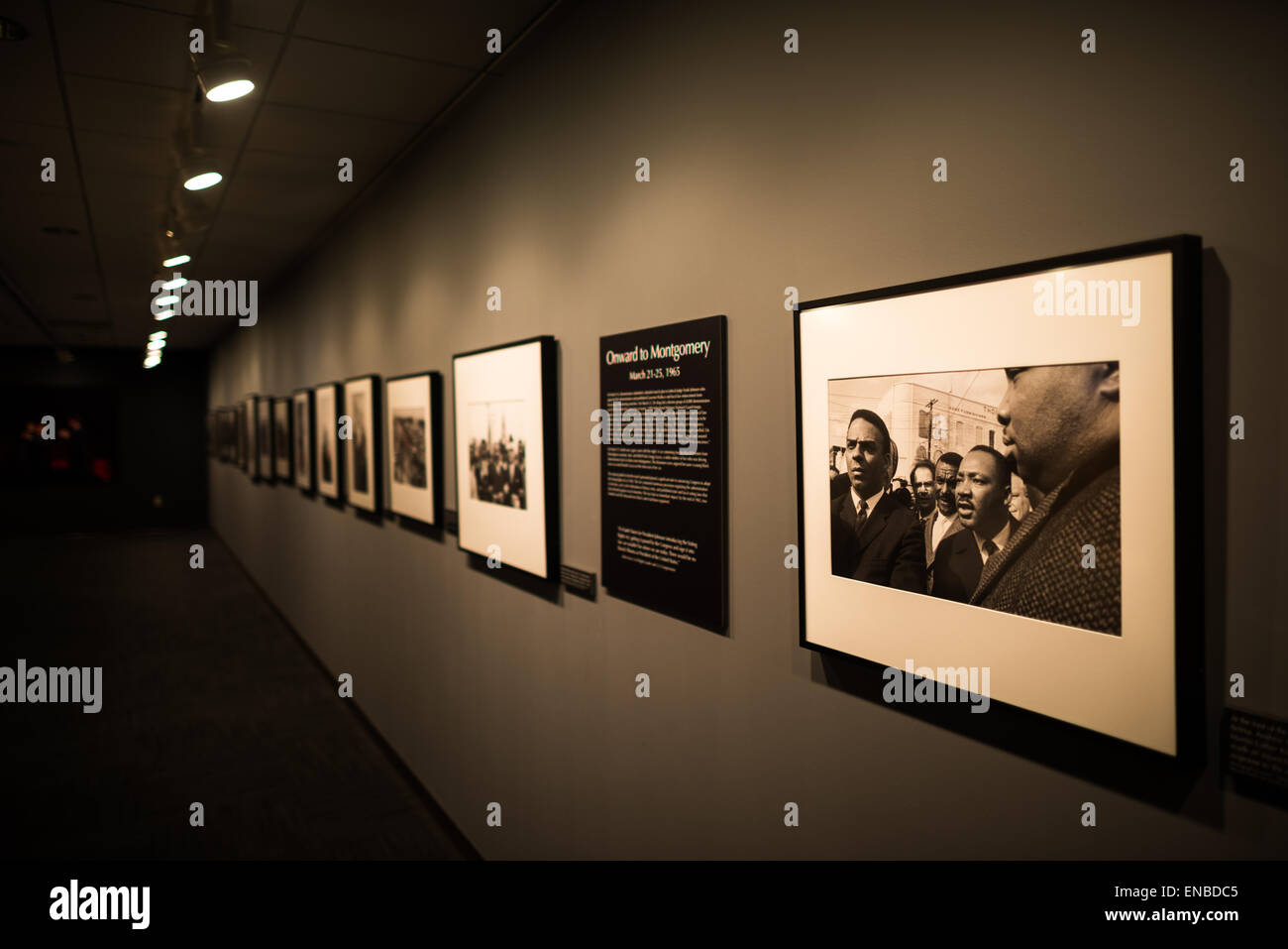 AUSTIN, Texas - A photo exhibit on Selma and the Civil Rights movement on display at the LBJ Library. The LBJ Library and Museum (LBJ Presidential Library) is one of the 13 presidential libraries administered by the National Archives and Records Administration. It houses historical documents from Lyndon Johnson's presidency and political life as well as a museum. Stock Photo